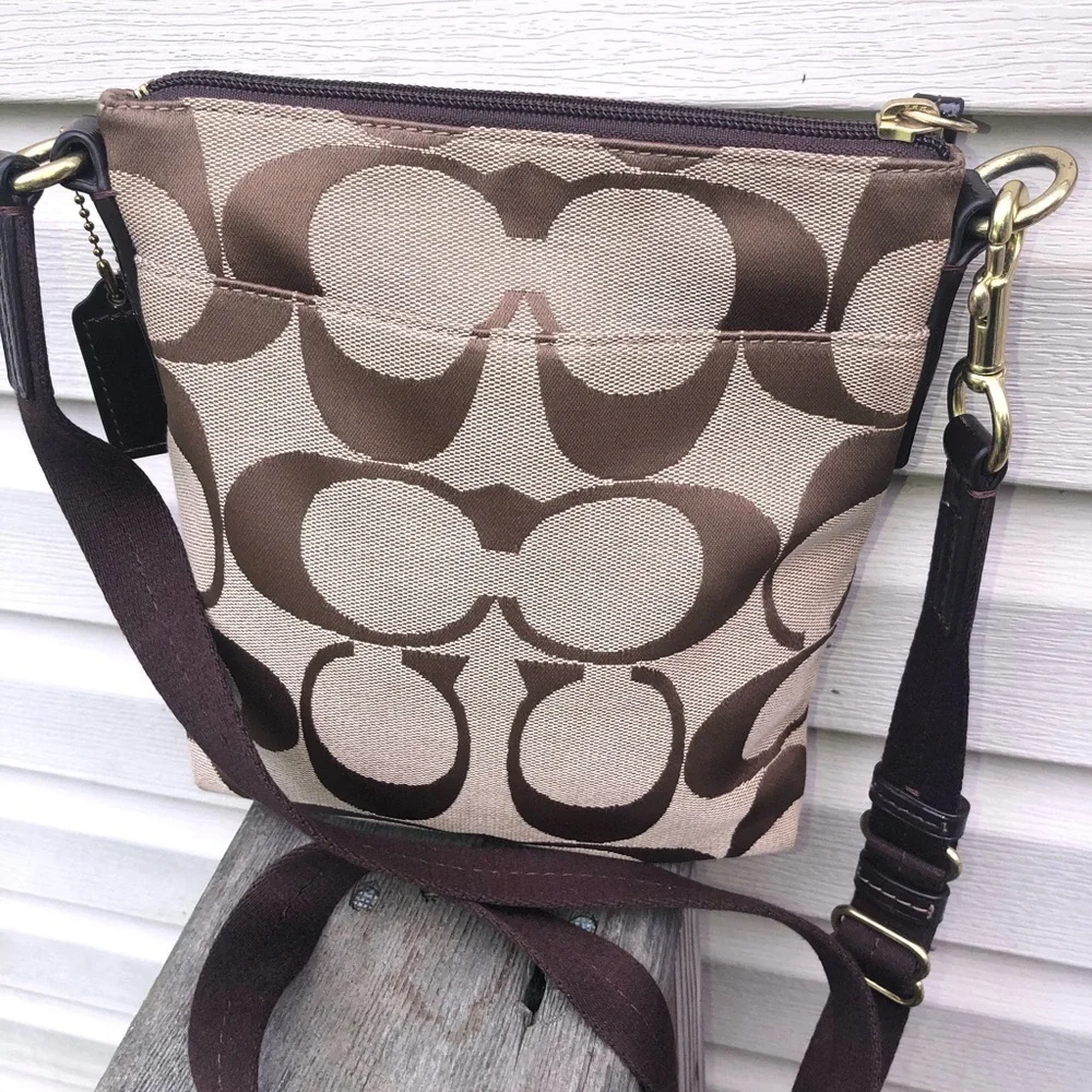 Coach Tan and Brown Signature Crossbody Bag